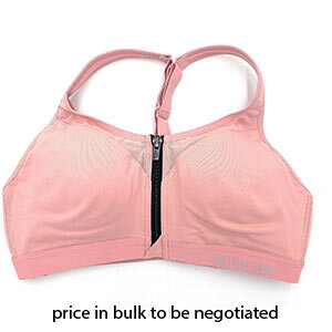 Wholesale Pink Padded Yoga Bras Front Zipper 200+ Set